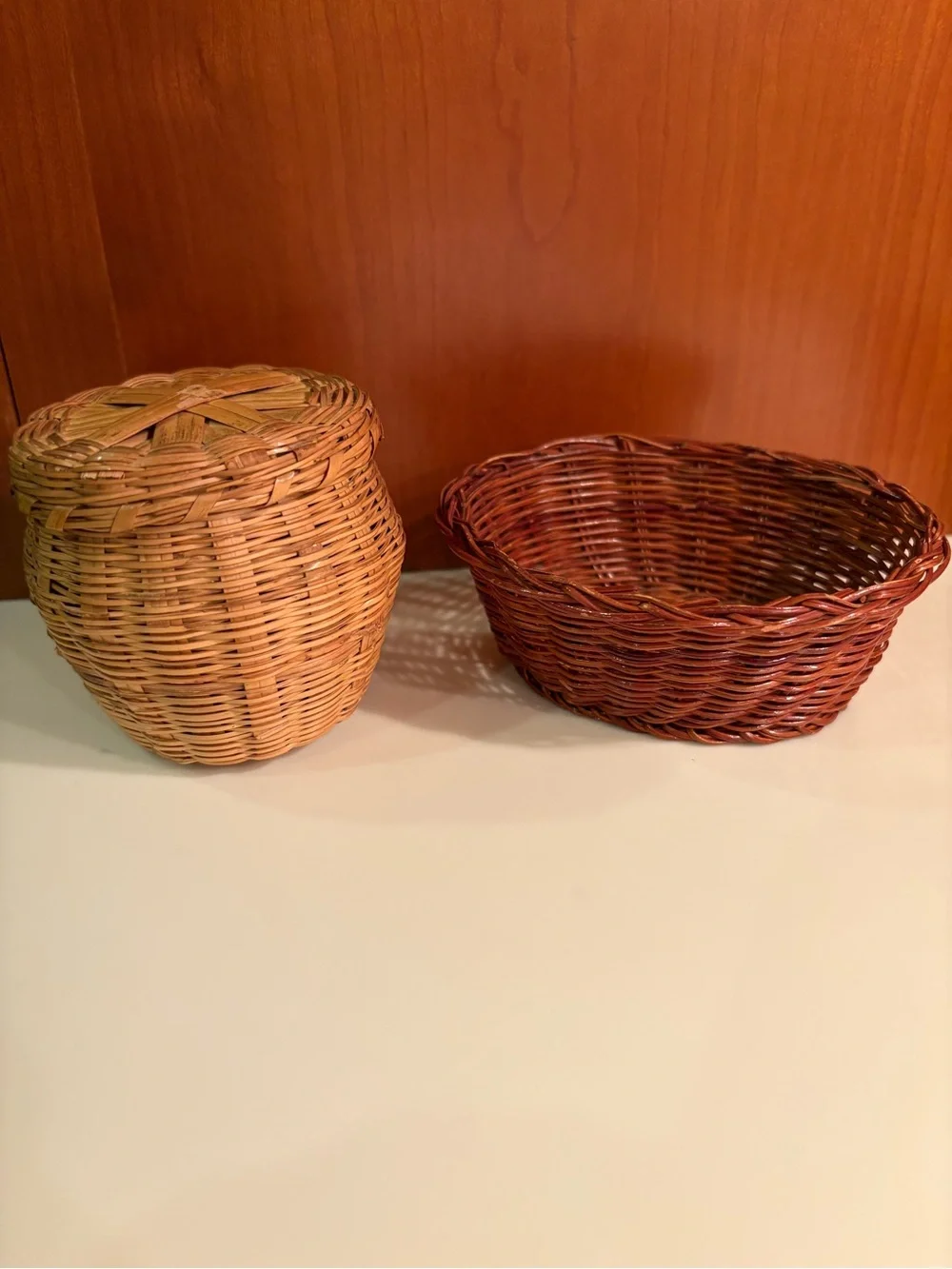Super Cute Mini Handwoven Natural and Brown Wicker Basket Set Clean Pet/Smoke-fr